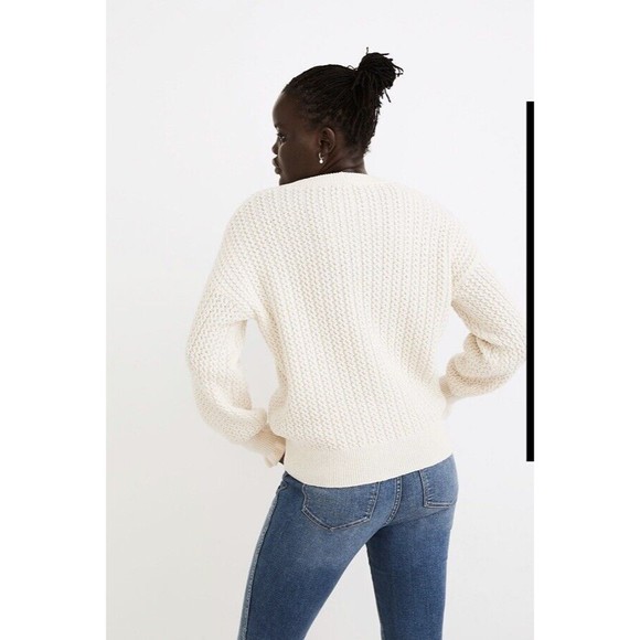 Madewell Ardmore Ruffle-Cuff Pullover Sweater Size Small Ivory Wool Blend‎ - Picture 2 of 13